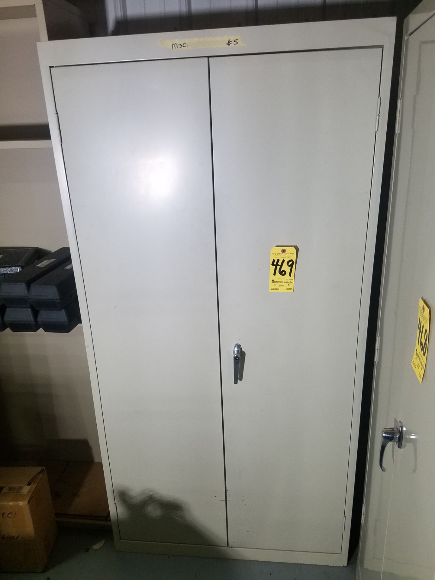 2-Door Upright Metal Cabinet and Contents, Empty Gaging Boxes