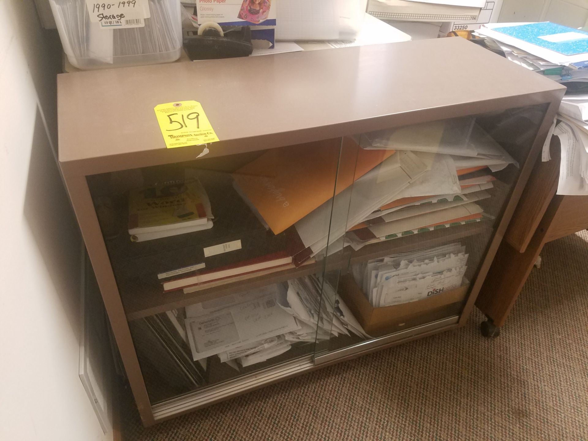 Contents of Office 3, Glass Door Cabinet, Desk, File Cabinets