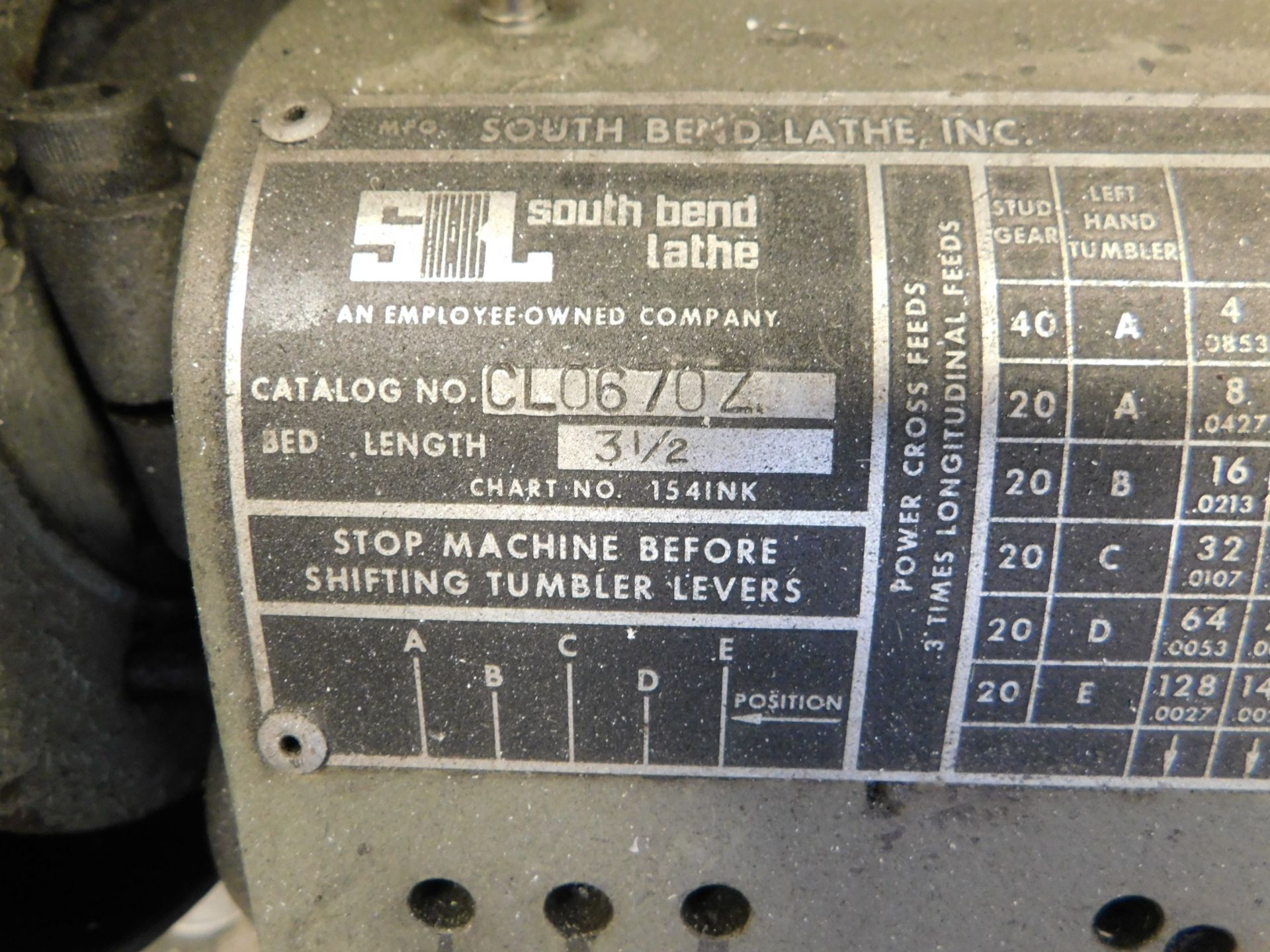 South Bend 10 In. X 24 In. Bench Model Lathe with Cabinet Base, s/n 34271K, 6 In. 3-Jaw and 6 In. - Image 9 of 16