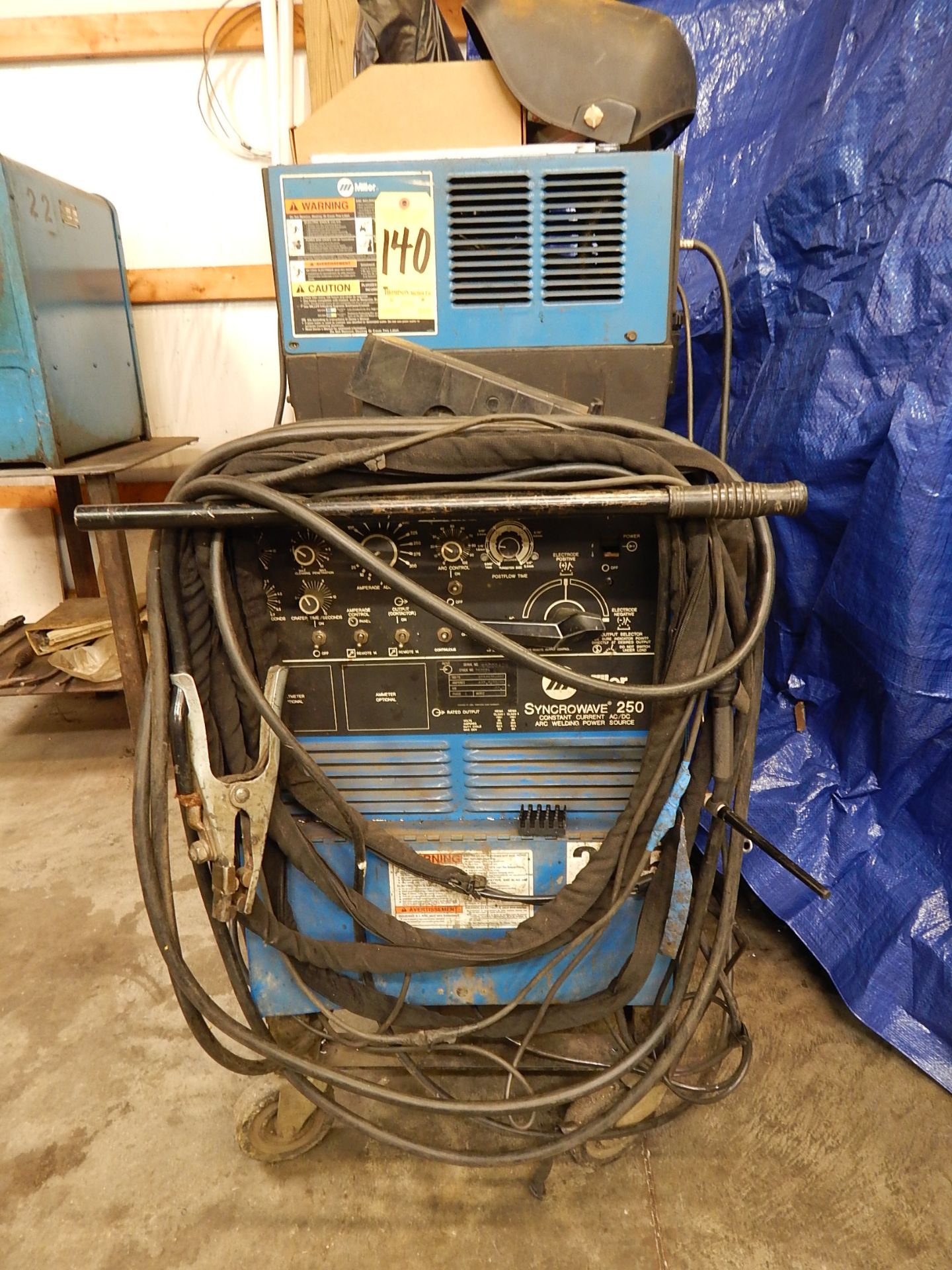 Miller Syncrowave 250 Tig Welder, SN KA802436, with Miller Coolmate 3 Chiller, Tig Gun, Foot Pedal