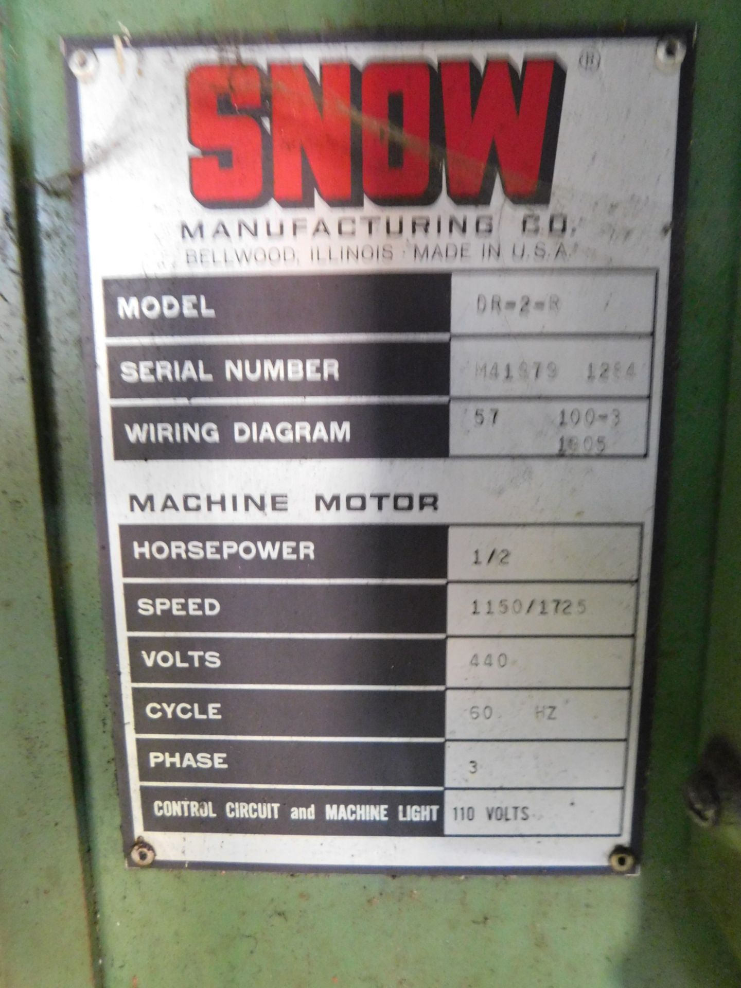 Snow Model DR-2-R Tapping Machine, s/n M41979-1284 - Image 8 of 8