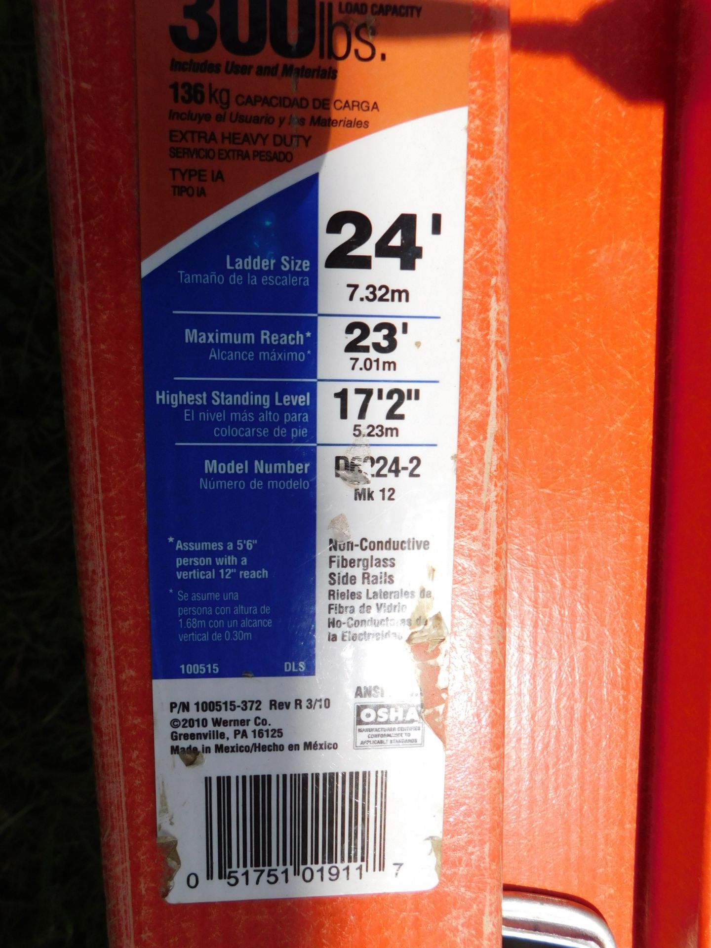 Werner 24' Fiberglass Extension Ladder - Image 3 of 6