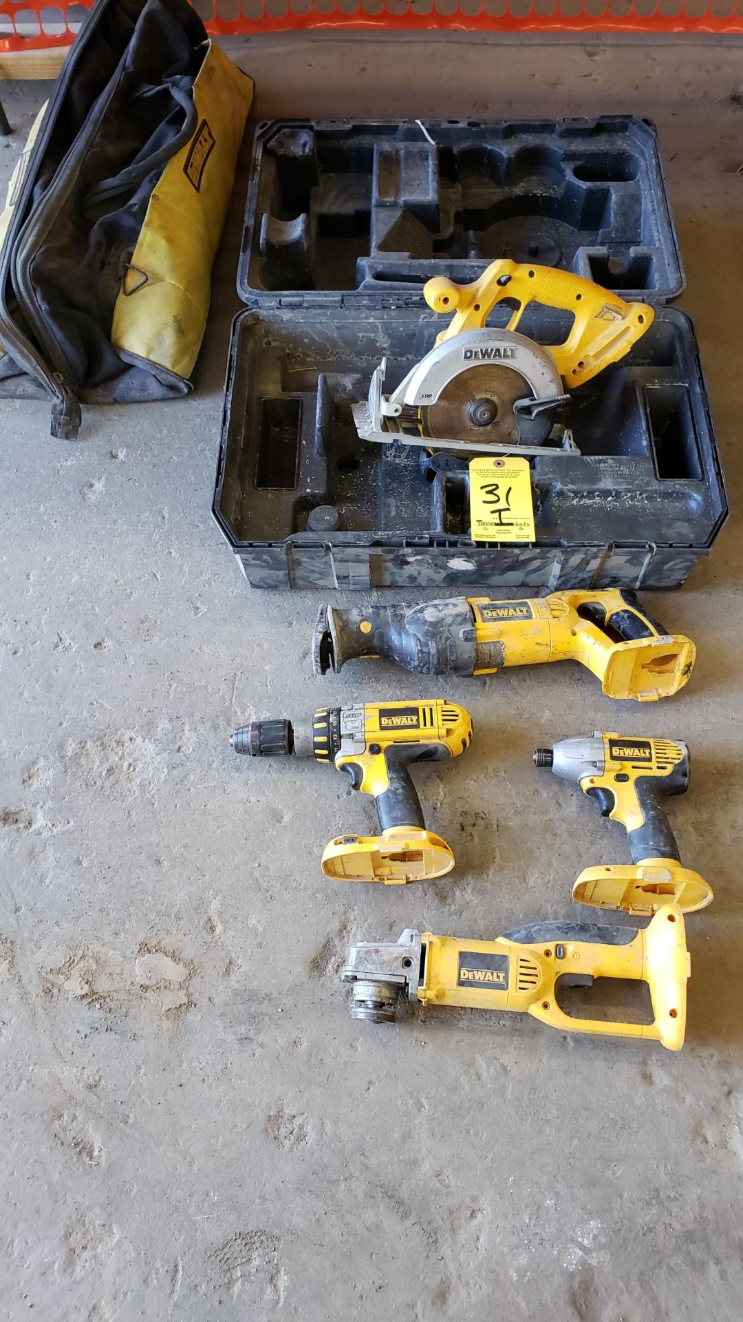 Dewalt 18v, 4 1/2 Angle Grinder, Driver Drill, 6 1/2 Circular Saw, Recripricating Saw, 1/4" Impact