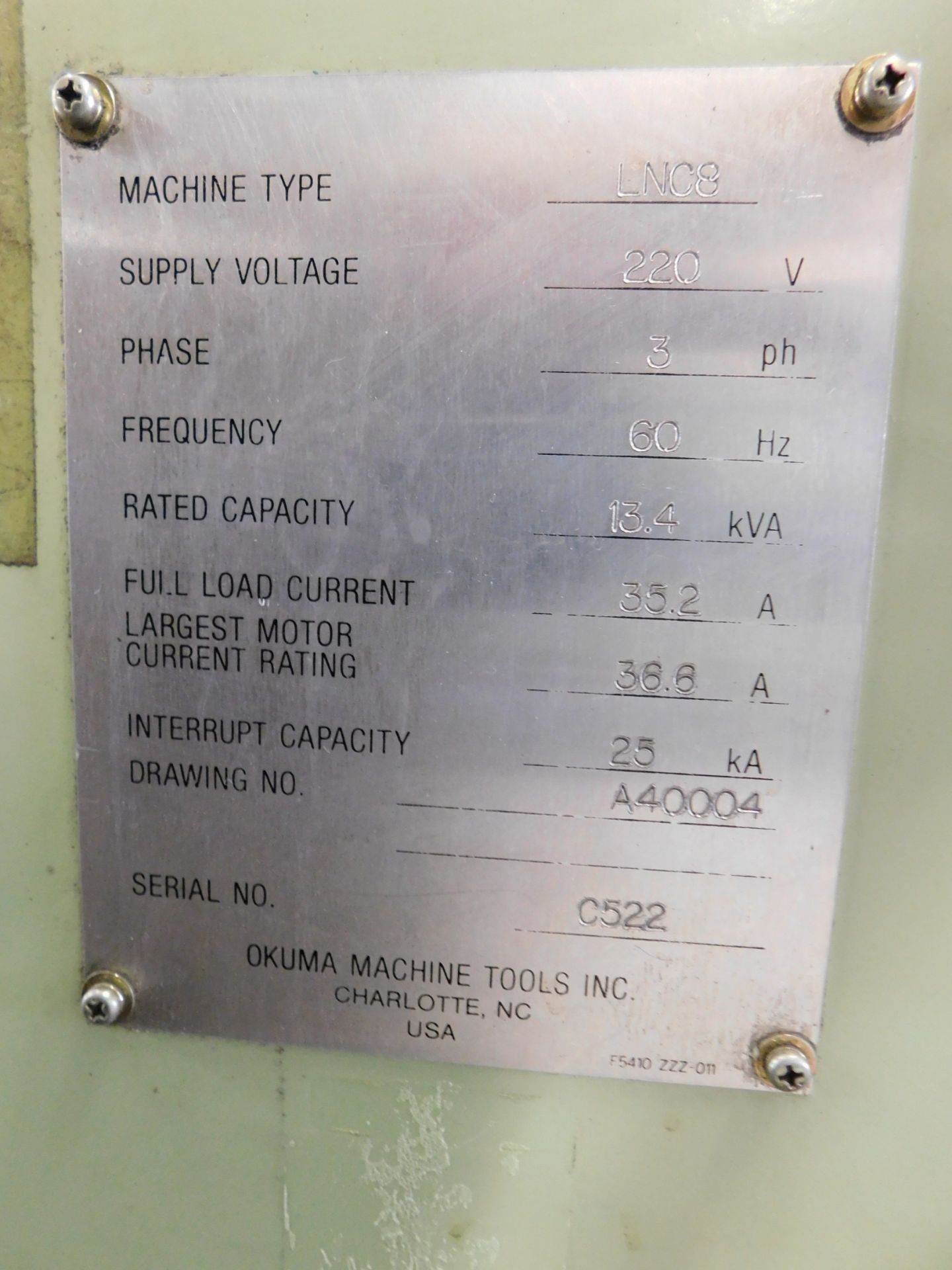 Okuma Cadet LNC8 CNC Turning Center, s/n C522, New 1994, OSP-5020L CNC Control, 3-Jaw Chuck, 9.84 - Image 12 of 12