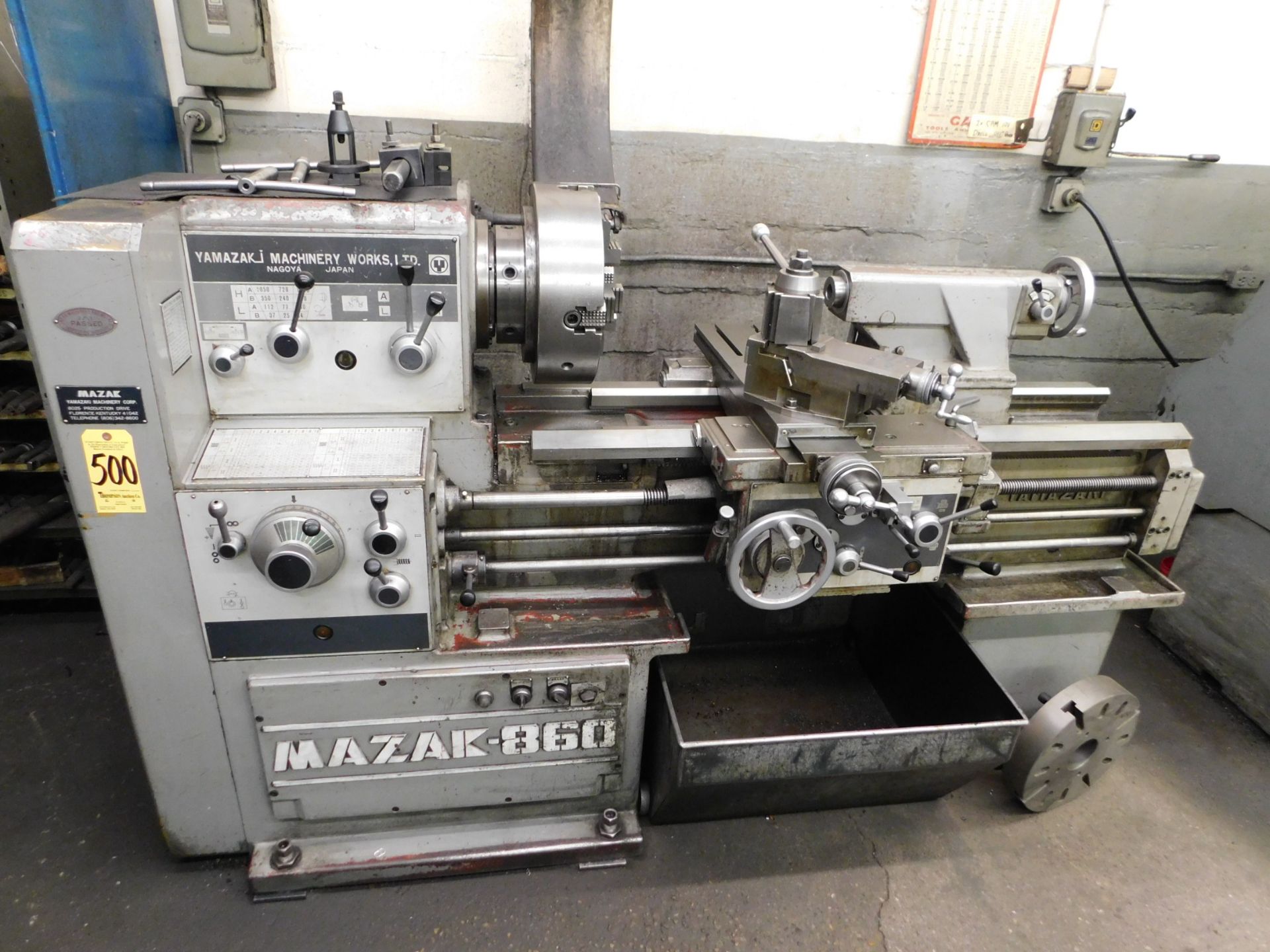 Mazak Model 860 Geared Head Engine Lathe, s/n 33385W, 21 In. X 36 In., 15 In. 4-Jaw Chuck, Aloris CA