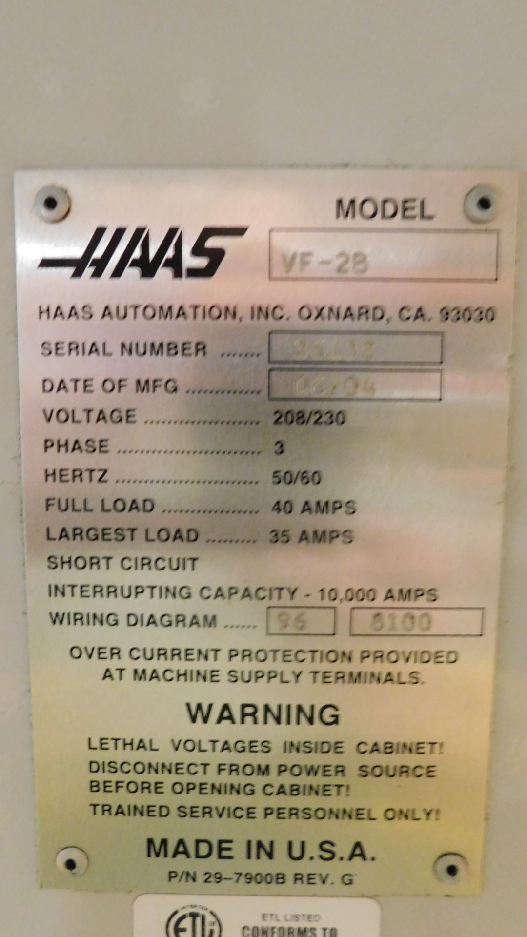 Haas VF-2 CNC Vertical Machining Center, s/n 36138, New 2004, Haas CNC Control, 4th Axis Ready, - Image 13 of 14