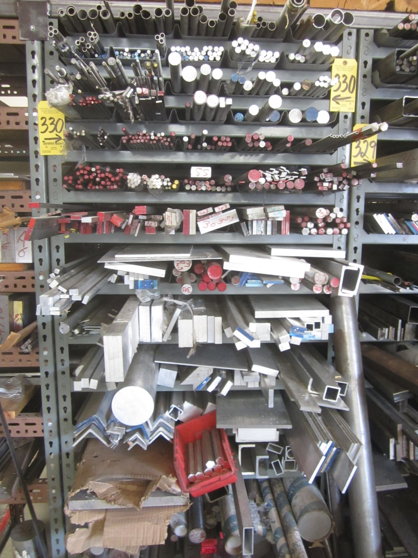 Storage Rack and Contents Including Aluminum and Stainless Steel Round Bar, Flat Bar, Tubing and