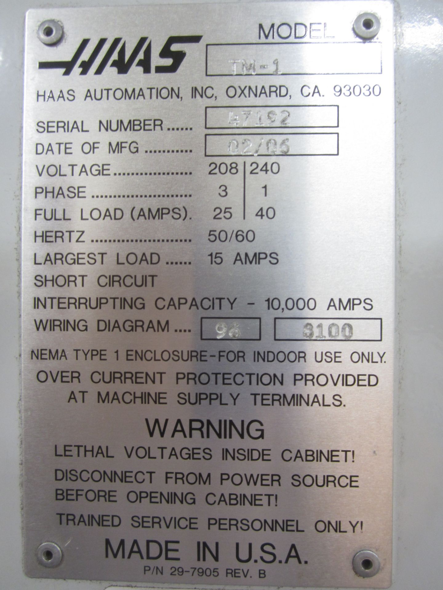 Haas TM1 CNC Tool Room Vertical Mill, s/n 47192, New 2006, Haas CNC Control, 40 Taper, 10 ATC, 6,000 - Image 9 of 9