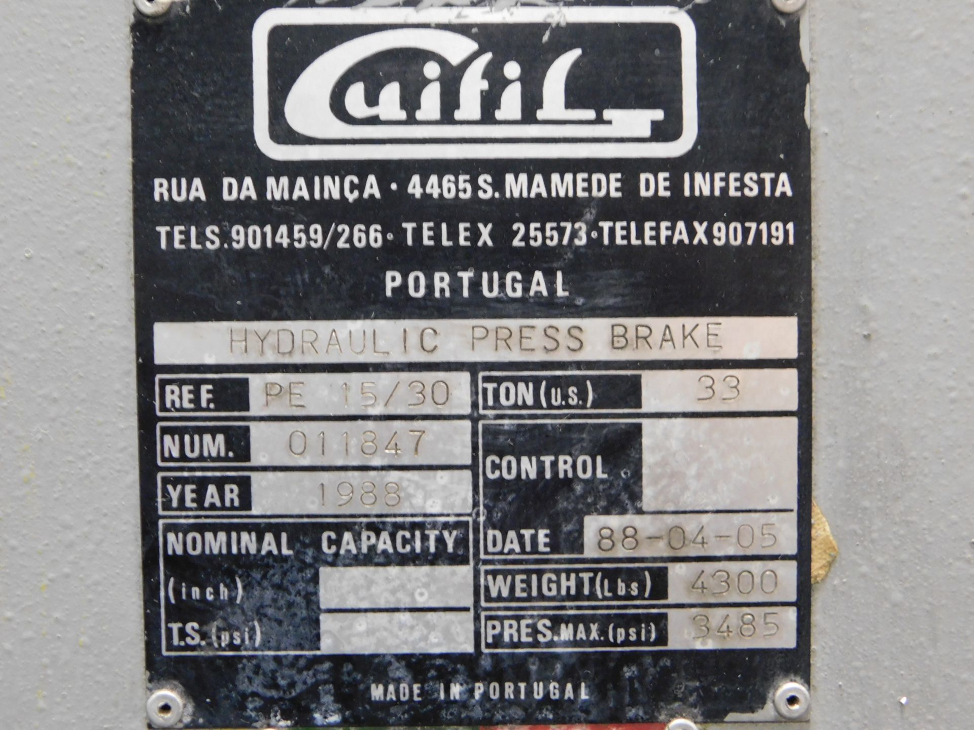 Guilfil Model PE-30 Upacting Hydraulic Press Brake, 5 Ft X 33 Ton Capacity, s/n 011847, New 1988, 62 - Image 14 of 19