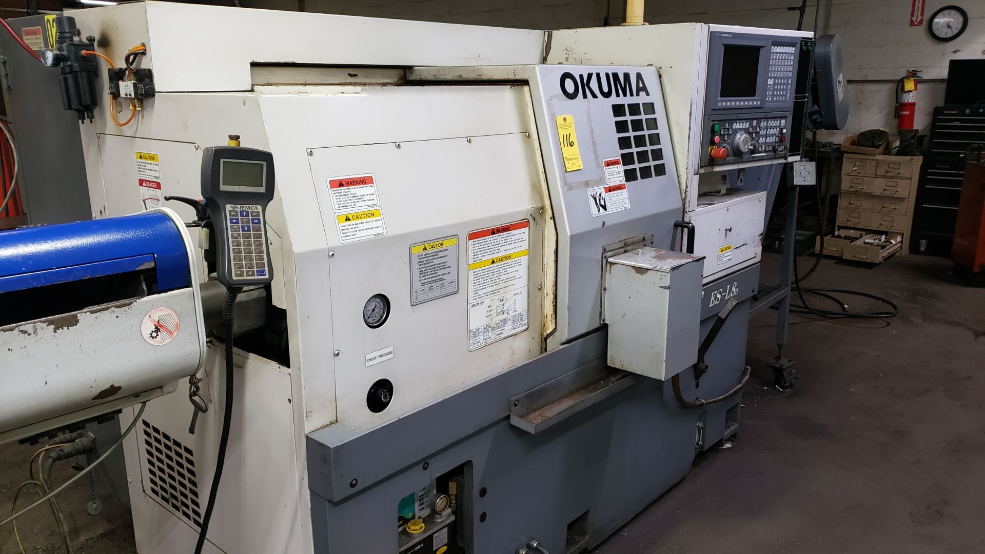 Okuma Heritage ESL8II CNC Lathe, OSPU10L Control, 12 ATC, Chip Conveyor, w/ IEMCA Bar Feeder - Image 13 of 21