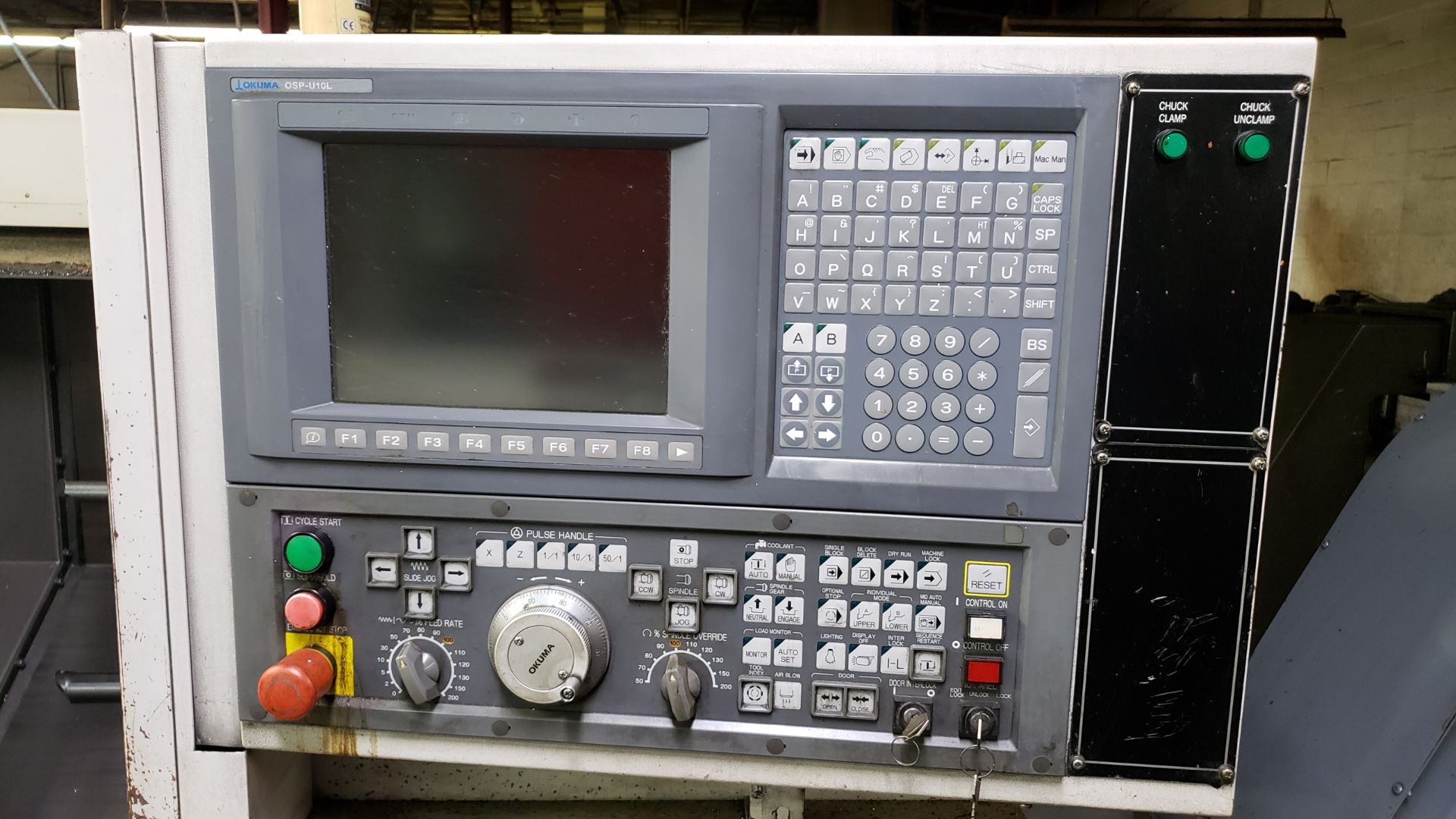 Okuma Heritage ESL8II CNC Lathe, OSPU10L Control, 12 ATC, Chip Conveyor, w/ IEMCA Bar Feeder - Image 5 of 21