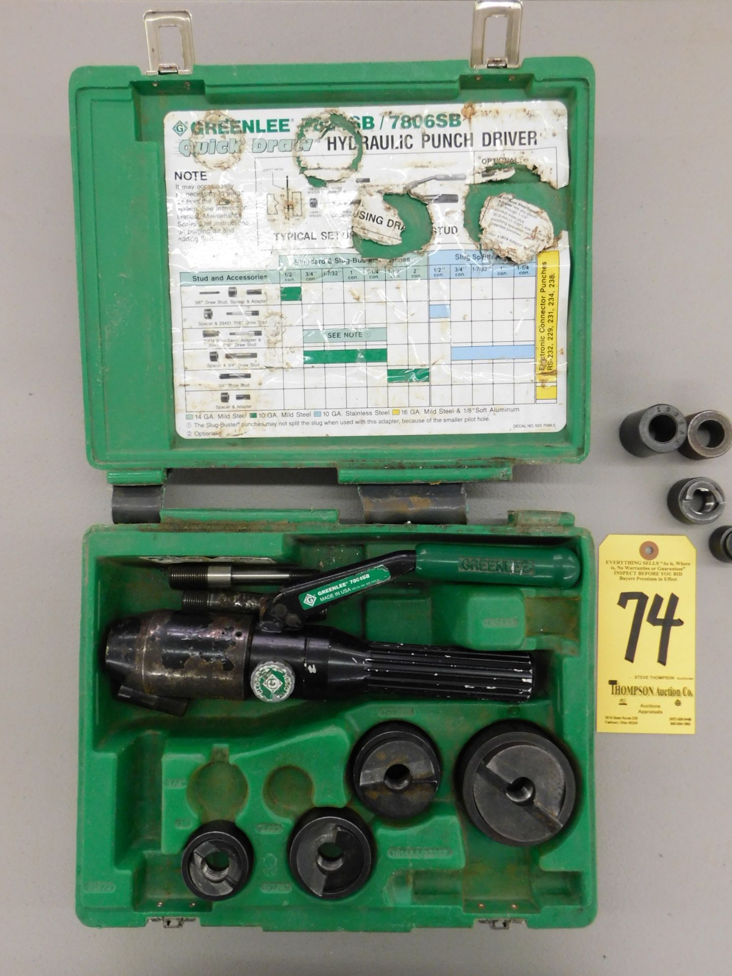 Greenlee Knockout Punch Set with Greenlee 7804 SB Hydraulic Punch Driver