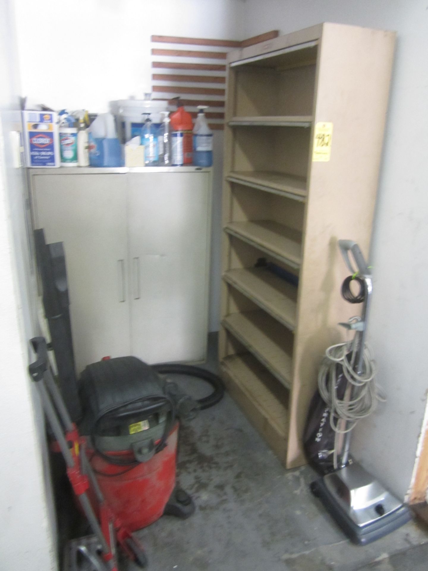 Shop Vac, Vacuum Cleaner, Cleaning Supplies, Cabinet, and Book Shelf