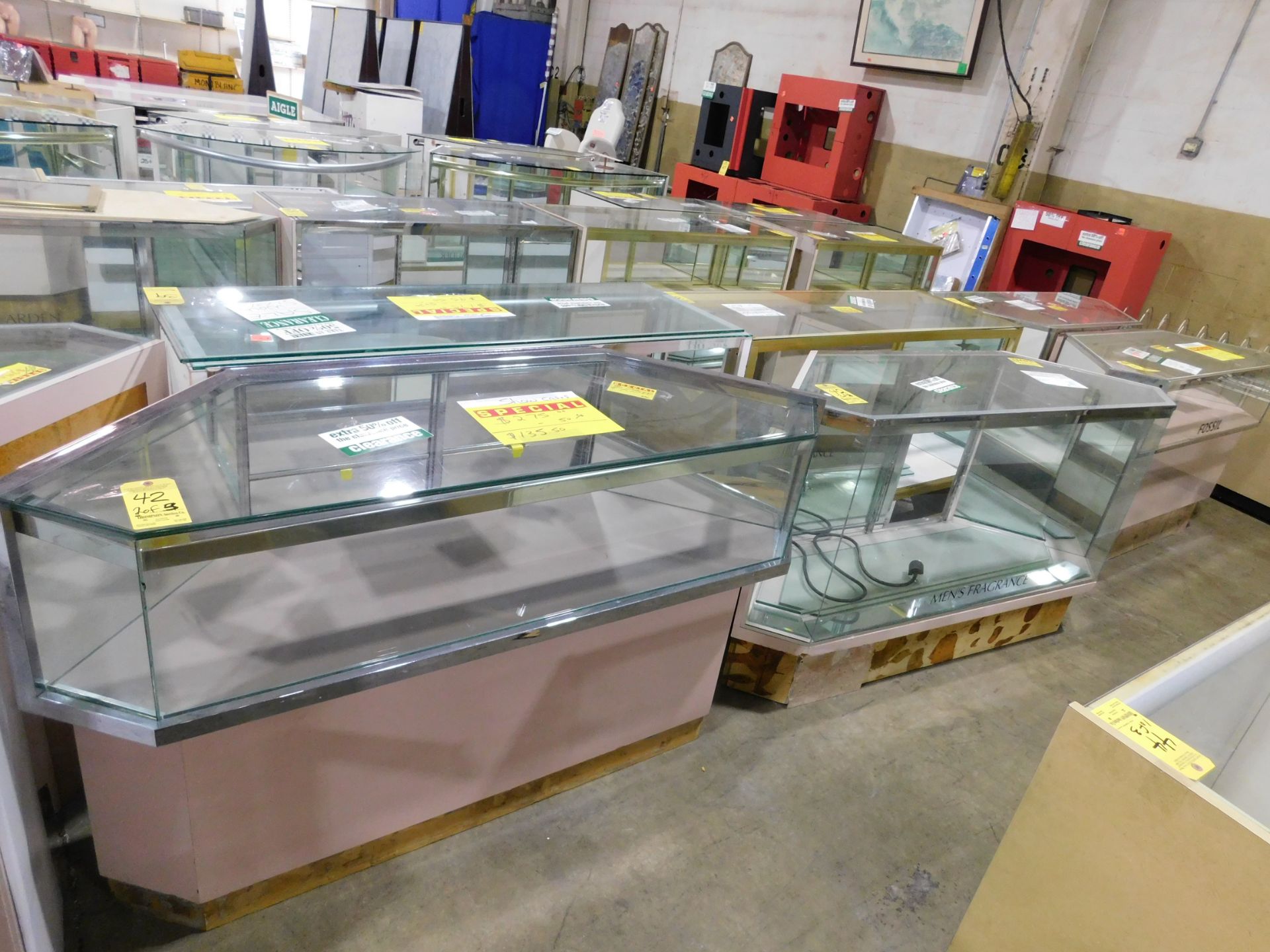 (3) Glass Display Cases Approx. 66" W