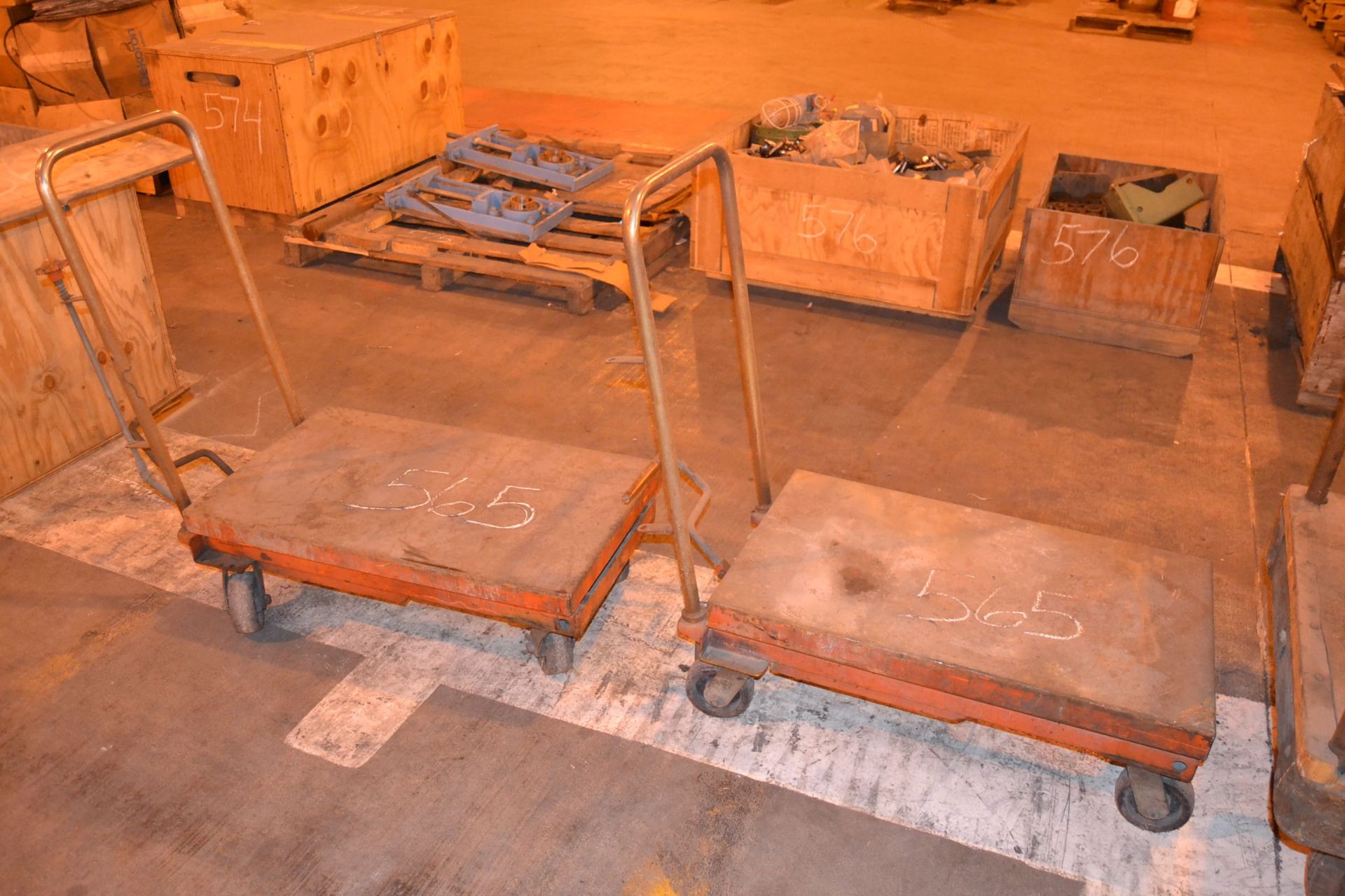 (2) MATERIAL CARTS W/HYDRAULIC LIFT