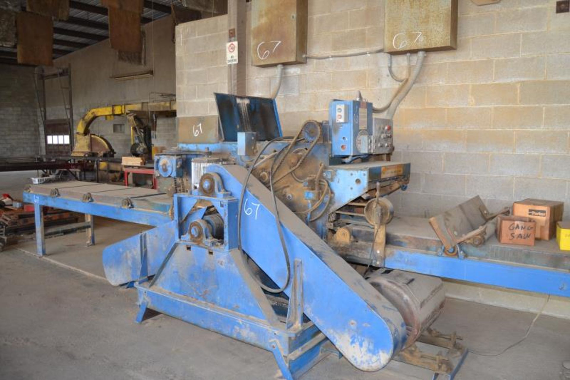 CORNELL MODEL 300 DOUBLE ARBOR GANG SAW W/INFEED & OUTFEED; W/INFEED POSITIONING SYSTEM; W/(2) 125