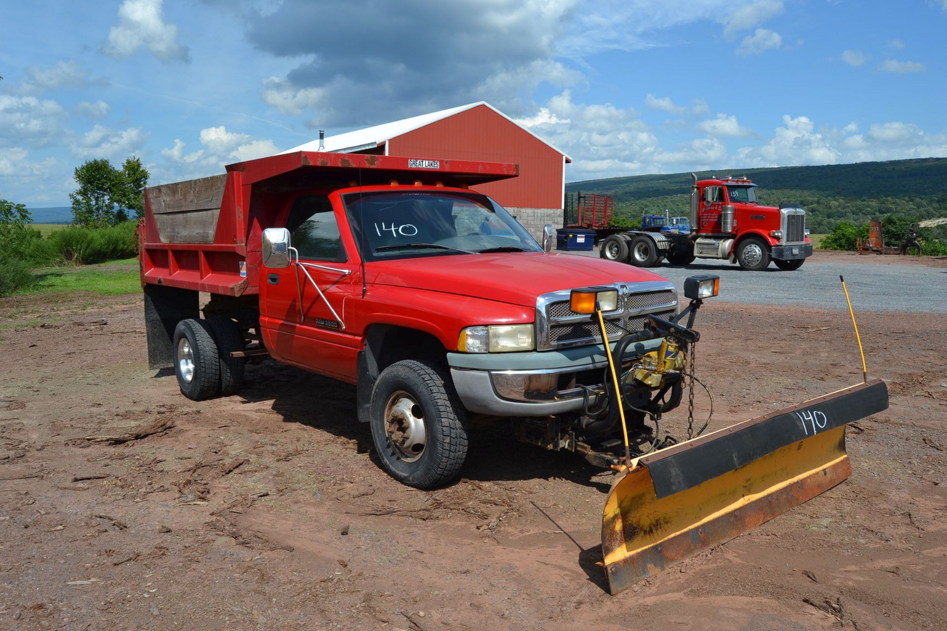 1998 DODGE 3500 4X4 DUMP TRUCK W/ CUMMINS ENGINE W/ 5 SPEED TRANS W/ SNOW PLOW 48,677 MILES VIN#