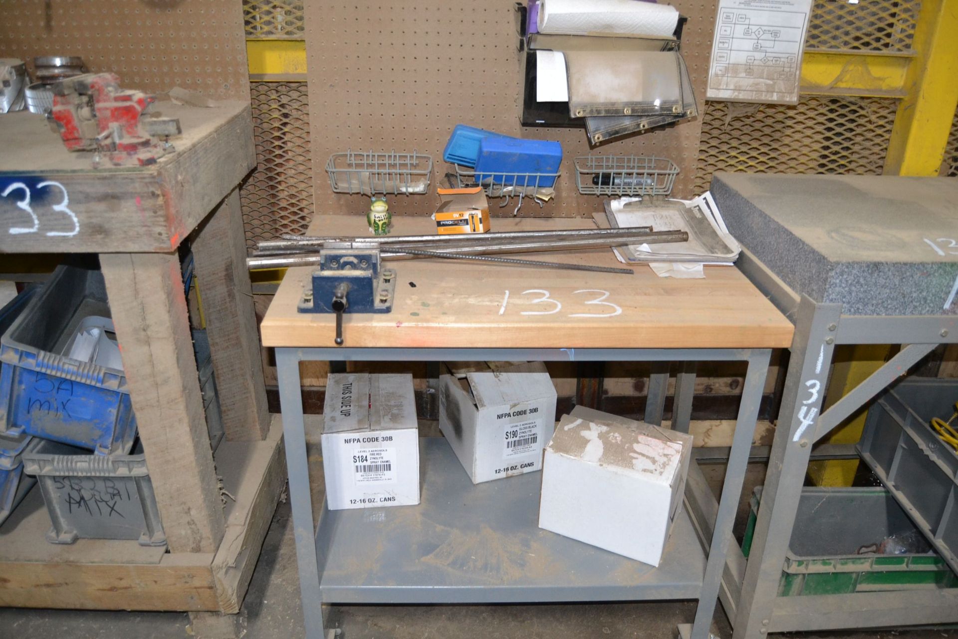 BENCH GRINDER W/2 VISES; W/2 WORK TABLES & CONTENTS - Image 2 of 2