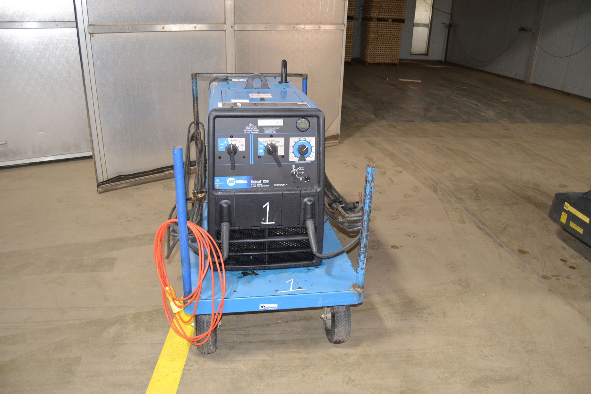 MILLER MODEL 250 PORTABLE WELDER W/LEEDS & CART; W/39 HOURS