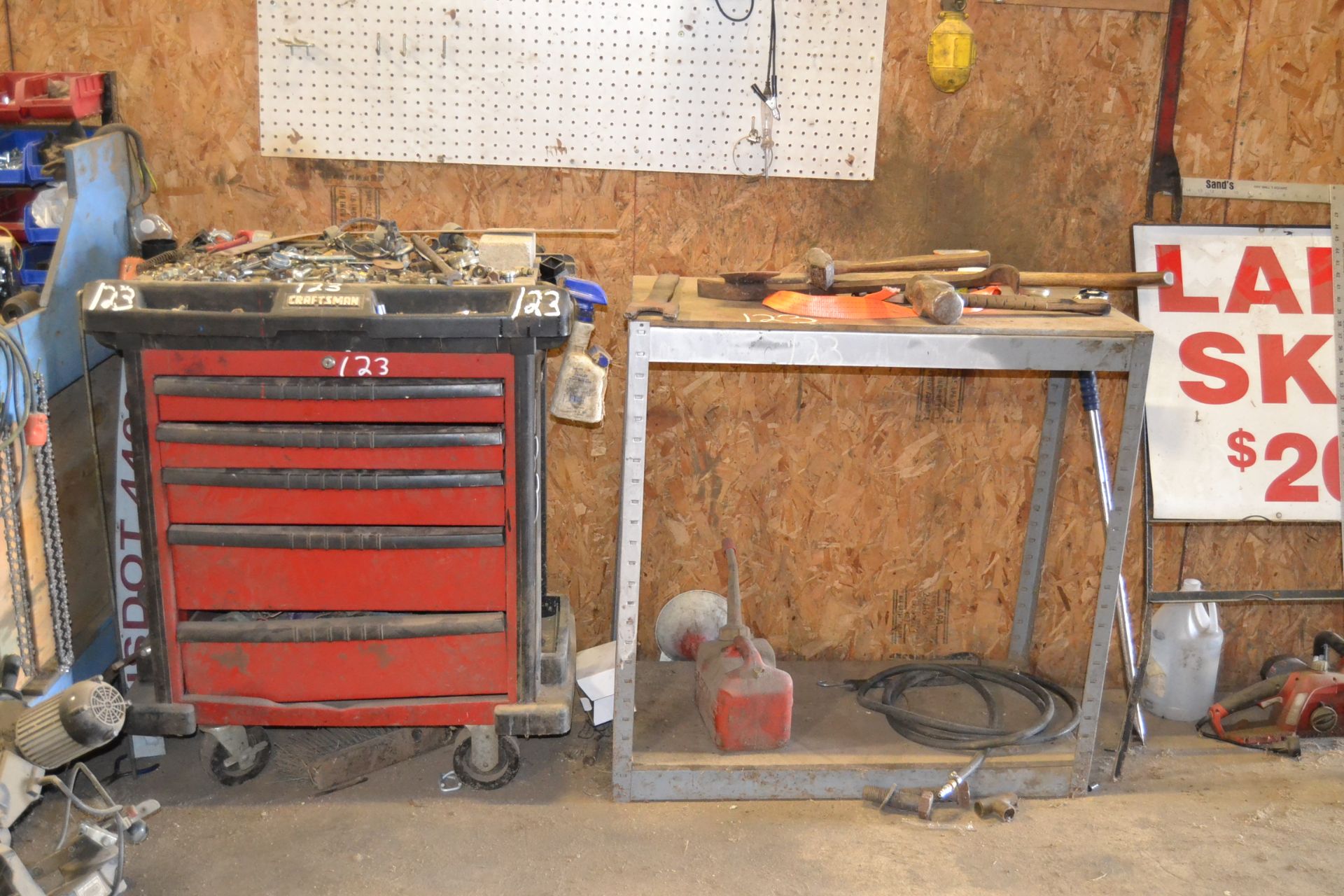 TOOL BOX & TOOLS W/ STEEL TABLE