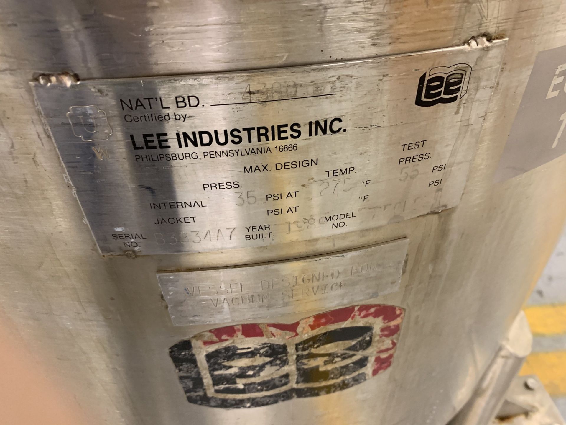 Lot # 37 - Lee Industries, 250L DBT, Stainless Steel Vacuum Kettle, 250 Liter , Propellor agitator - Image 3 of 3