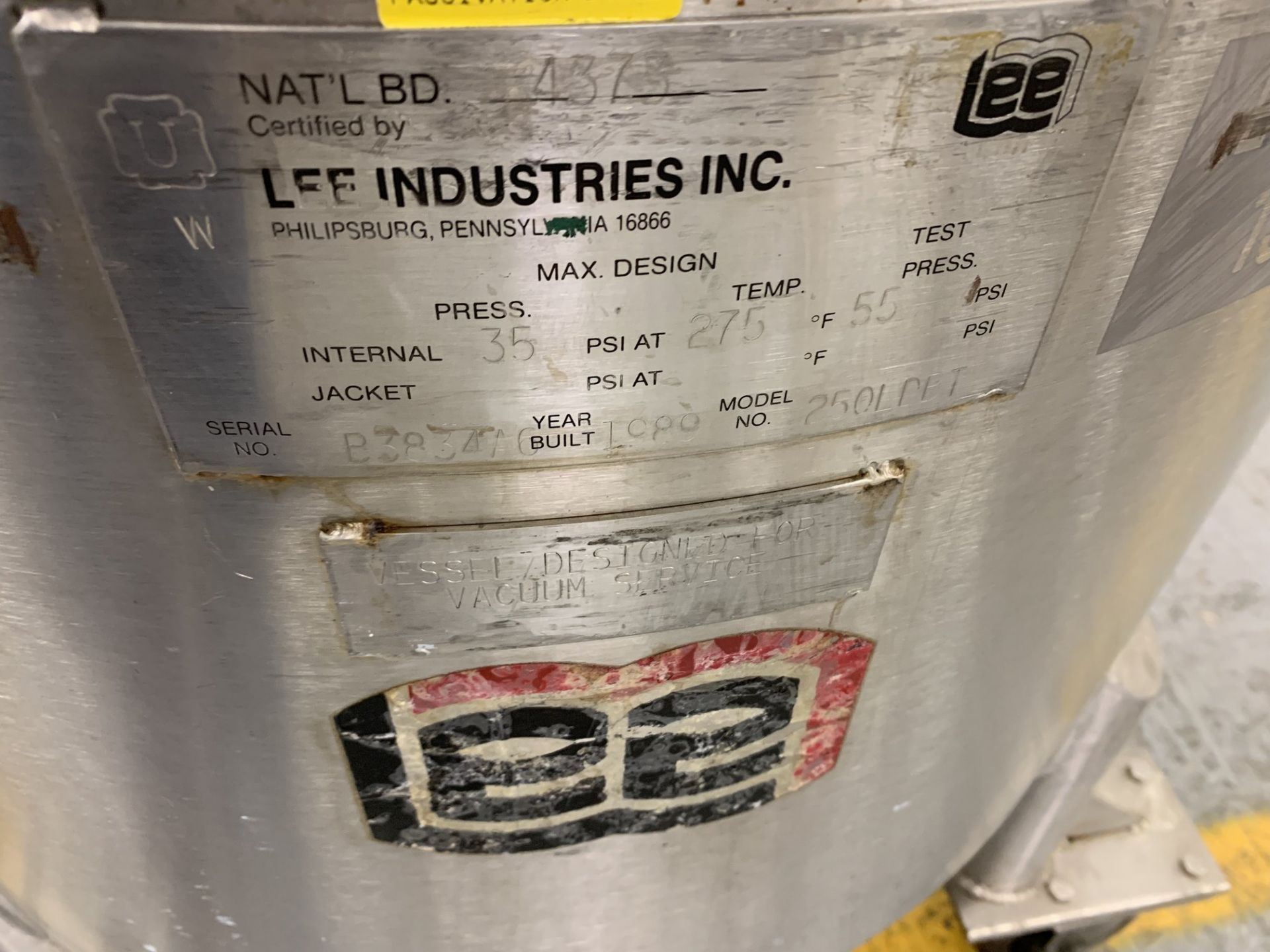 Lot # 19 - Lee Industries, 250L DBT, Stainless Steel Vacuum Kettle, 250 Liter , Propellor agitator - Image 3 of 3