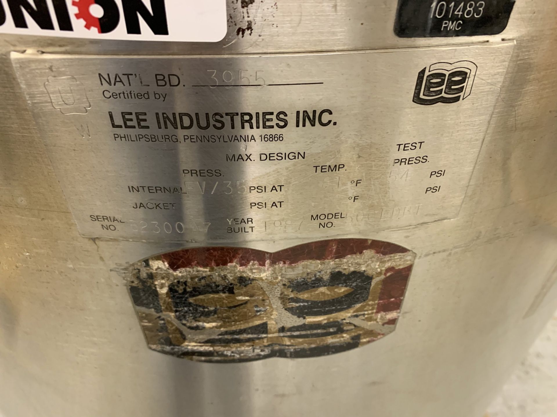 Lot # 52 - Lee 500LDBT 500 Liter Stainless Steel Pressure Vessel, Propellor agitator without - Image 3 of 3