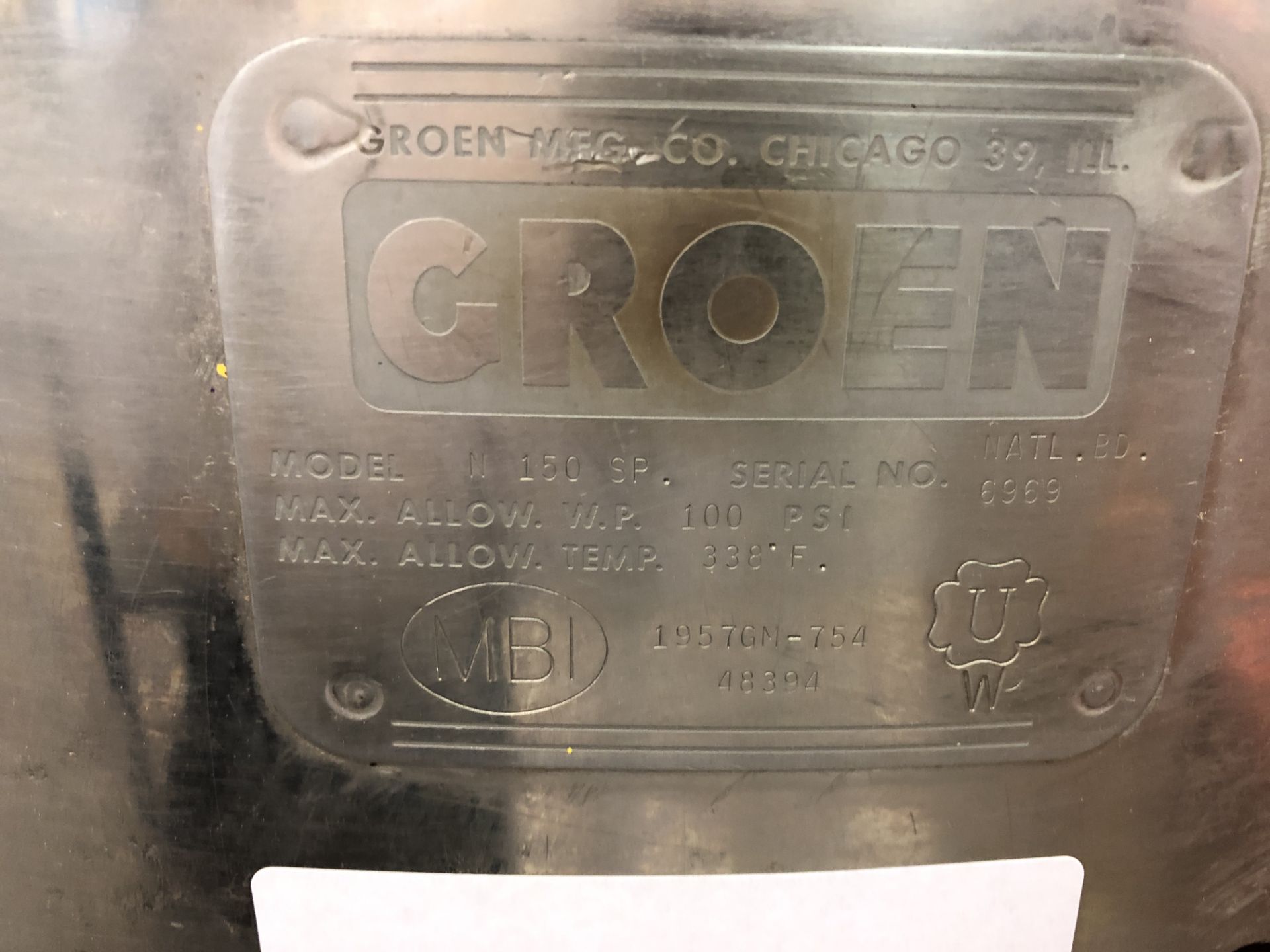 Groen N150SP Single Action 150 gallon Stainless Steel Cooking and Mixing Kettle, 100 psi, NB 6969, - Image 2 of 5