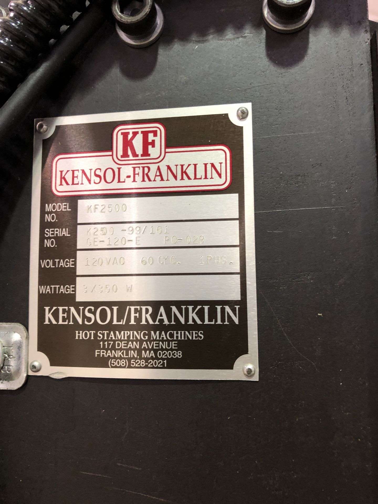 Kensol-Frankling model KF2500 Hot Foil Stamping Machine for imprinting onto wood, plastic, metal, - Image 5 of 5