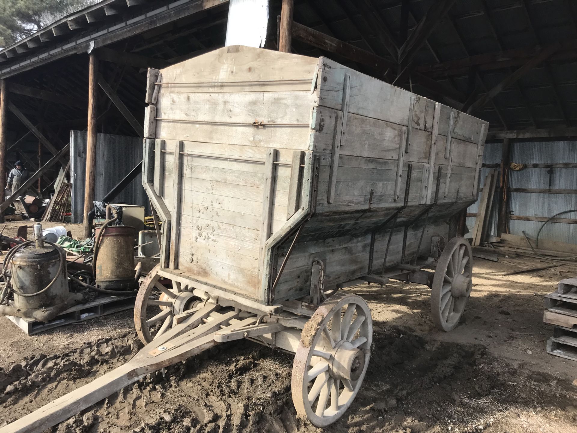 4 Wheel Wood Wagon w/Side Boards, Good Wheels, (shedded) - Image 5 of 6