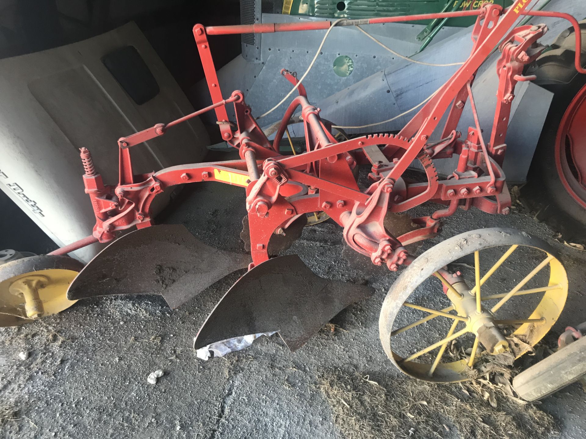 Oliver Plow Master PT 2 Bottom Plow, Steel Wheels (red & yellow) Repainted