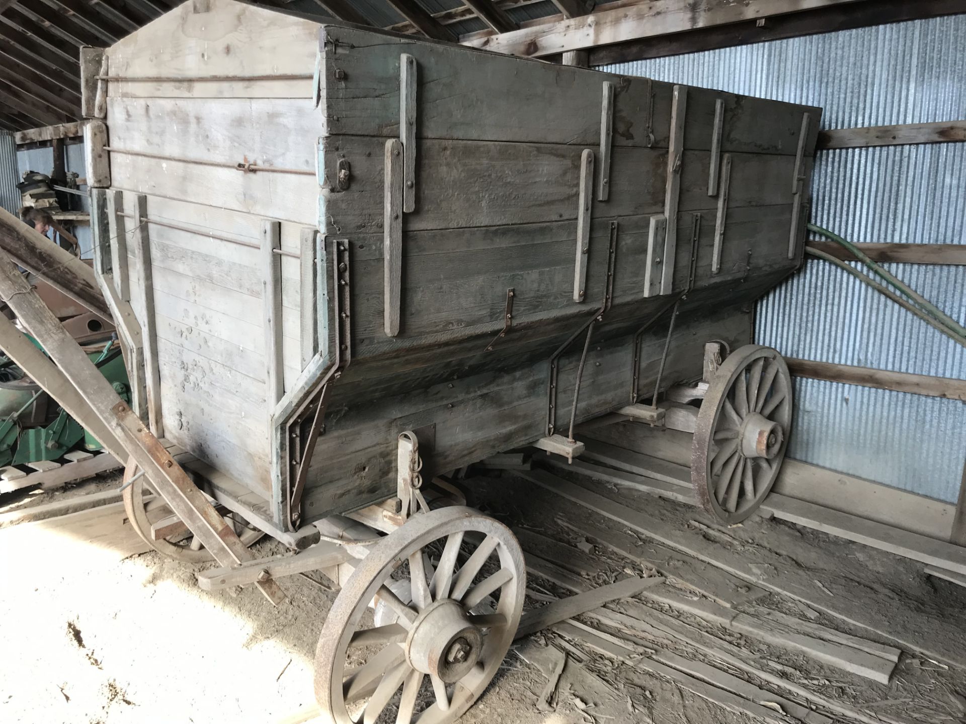 4 Wheel Wood Wagon w/Side Boards, Good Wheels, (shedded)