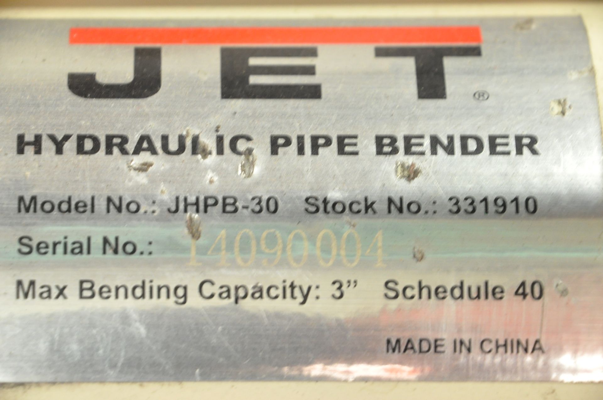 Jet JHPB-30, Hydraulic Pipe Bender, S/n 14090004, 3" Bending Capacity, Sch 40 Pipe, w/ Dies - Image 2 of 2