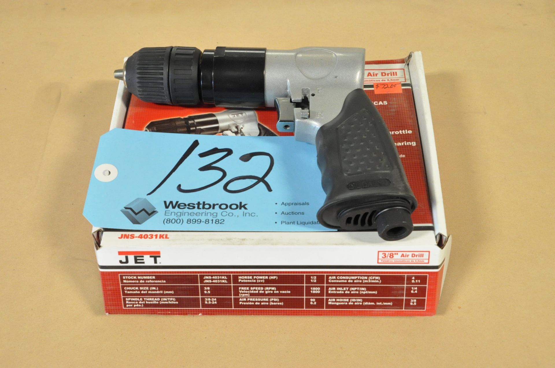 Jet JNS-4031KL, Pneumatic 3/8" Keyless Chuck Drill, (Packaged)