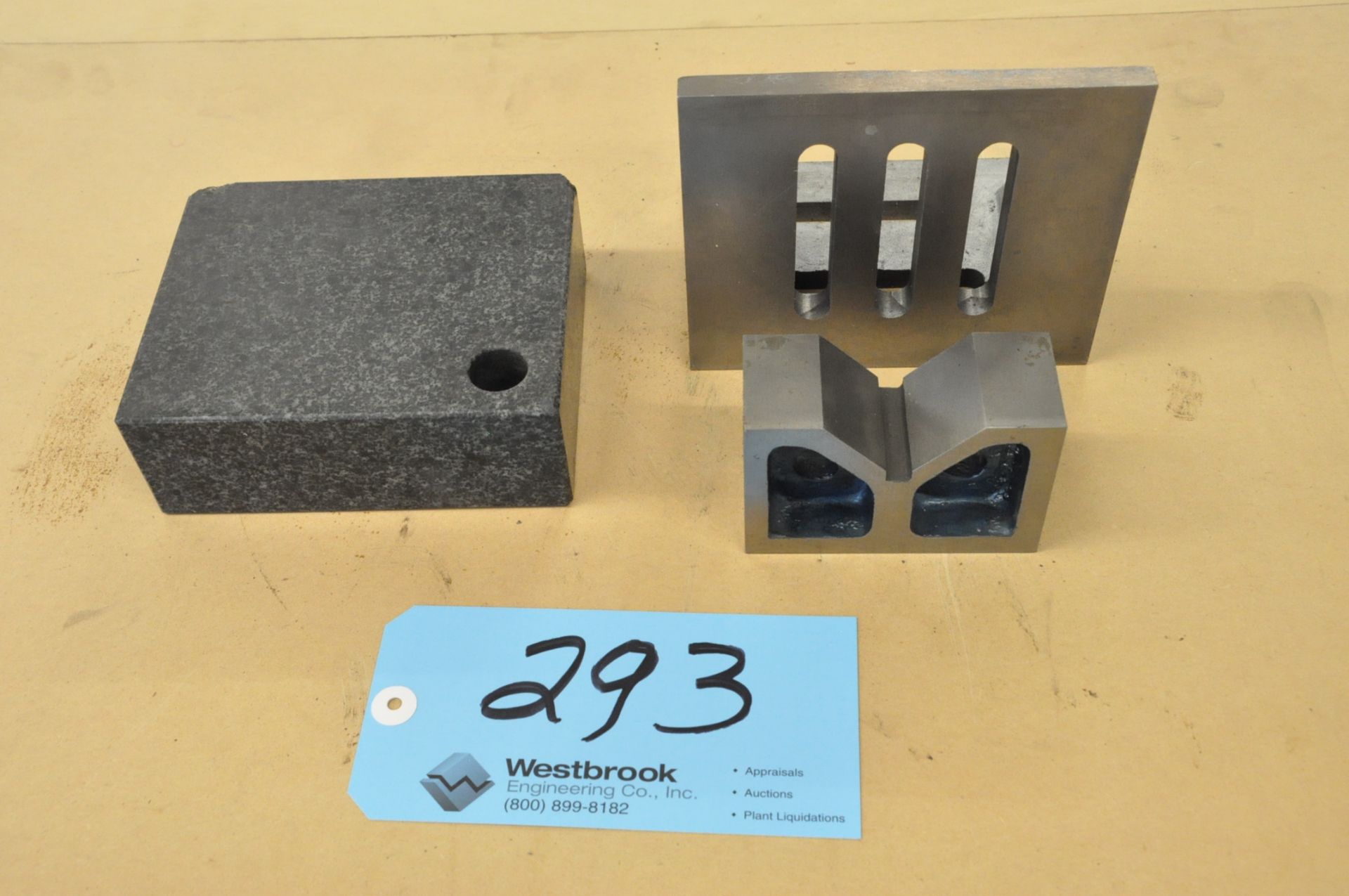 Lot-(1) V-Block, (1) Angle Plate and (1) 5" x 6" x 2" Granite Block Indicator Stand