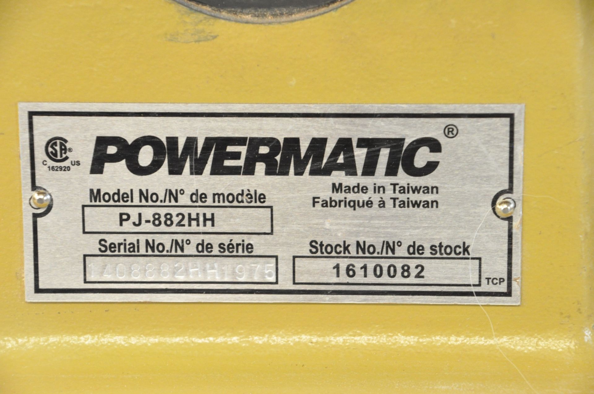 Powermatic Model PJ-882HH, 8" Jointer, S/n 1408882HH1975, 2-HP, 3450 RPM, 1-PH - Image 5 of 5