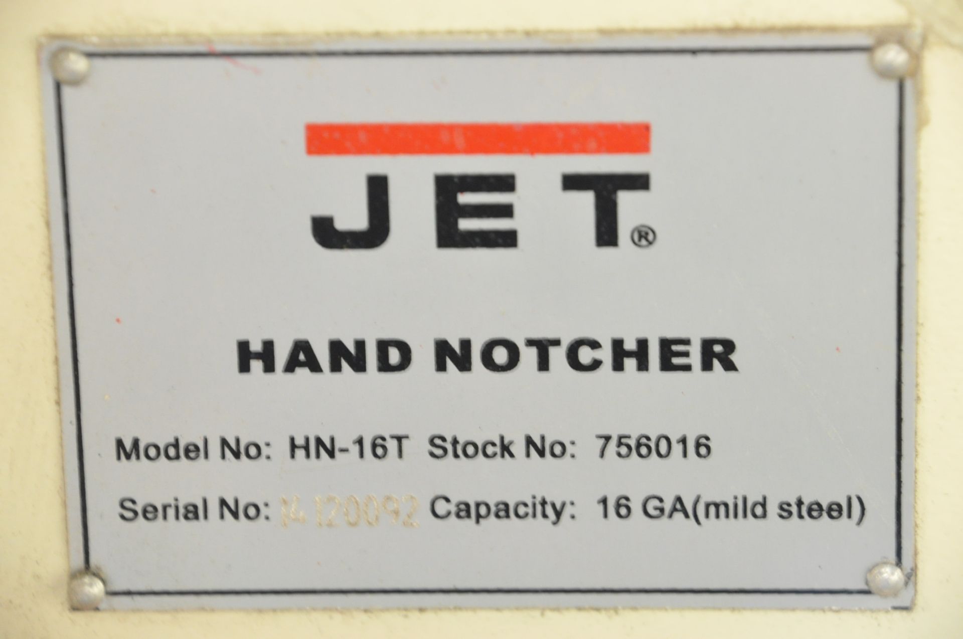 Jet HN-16T, 16-GA Mild Steel Capacity Corner Notcher, S/n 14120092, with Jet S-16T Floor Stand - Image 4 of 4