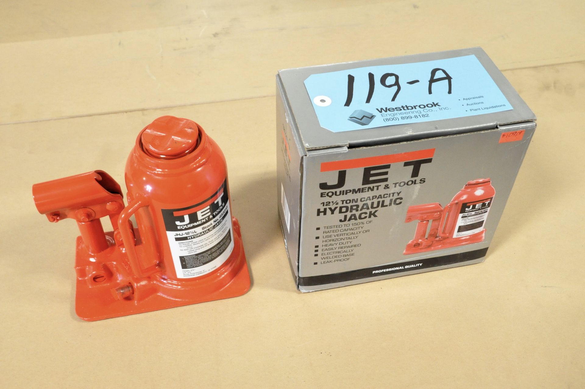 Jet Stock No. 453313, 12 1/2-Ton Capacity Hydraulic Bottle Jack, (Packaged)