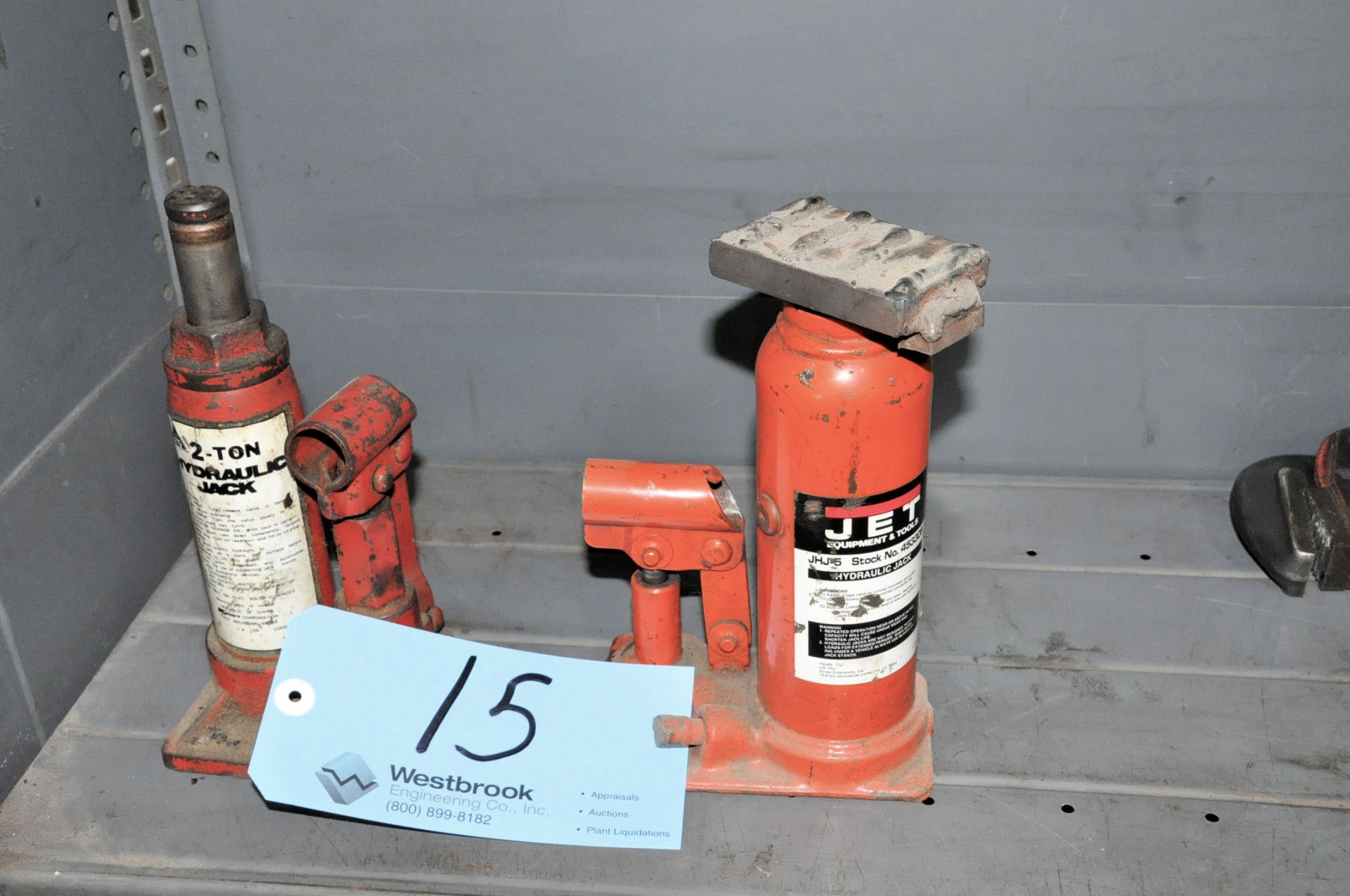 Lot-(1) JET 7 1/2-Ton and (1) No Name 2-Ton Hydraulic Bottle Jacks