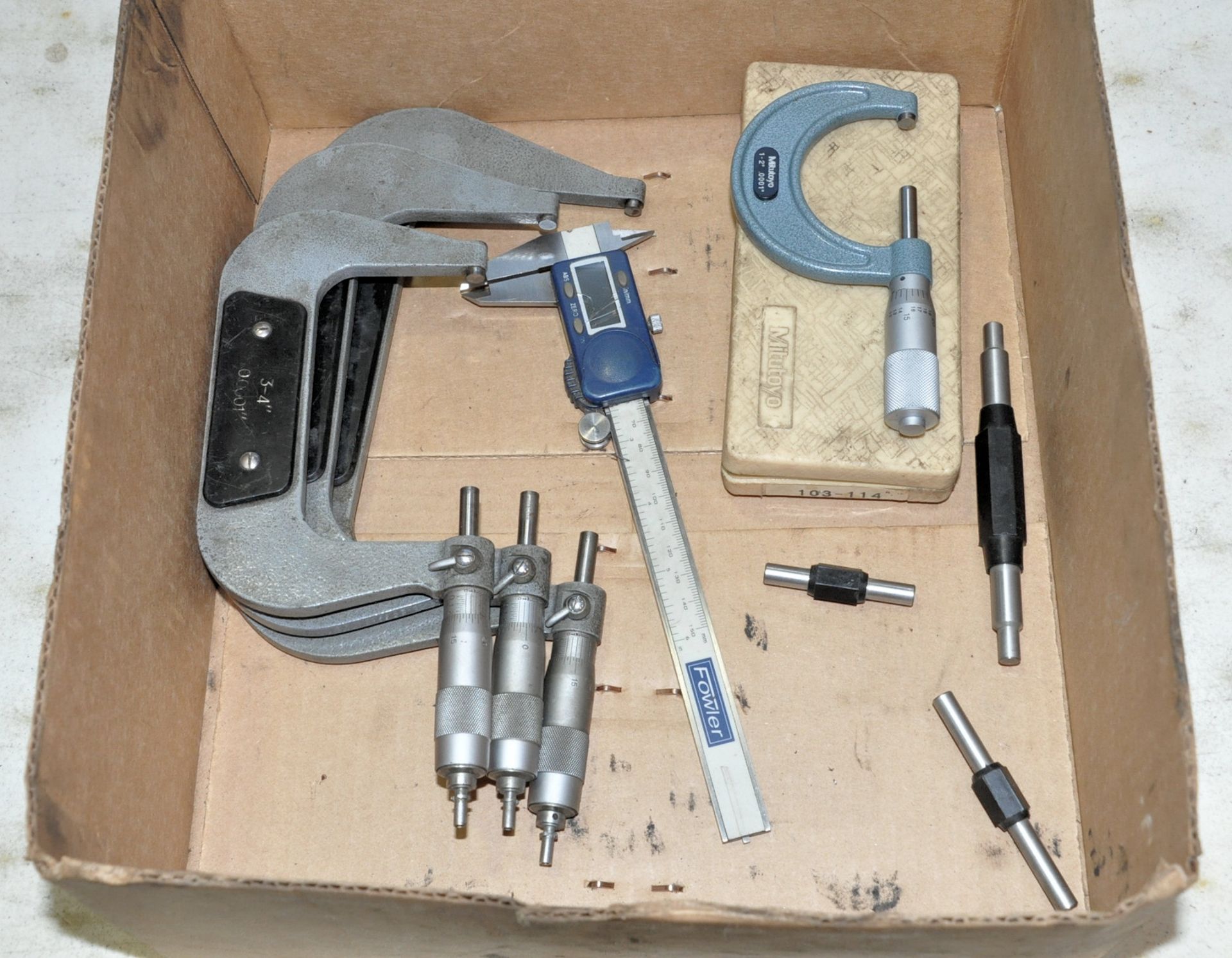 Lot-(4) Micrometers, (1) Fowler Digital Caliper and (3) Mic Standard