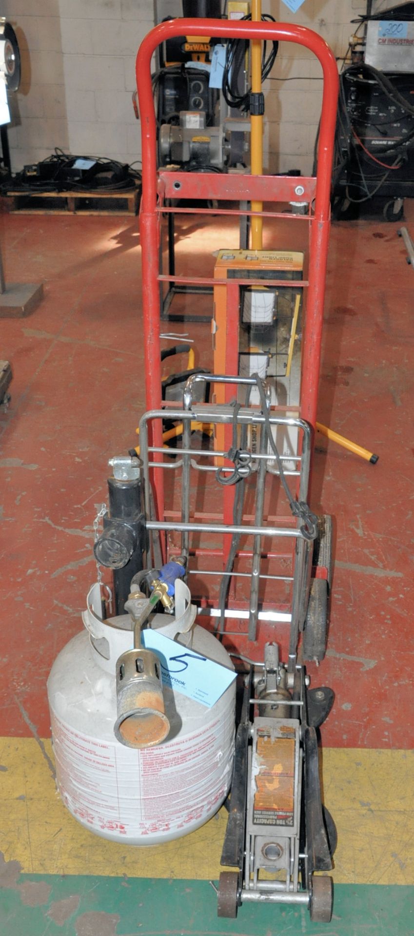 Lot-(1) 2 1/2-Ton Hydraulic Floor Jack (Incomplete), Propane Tank