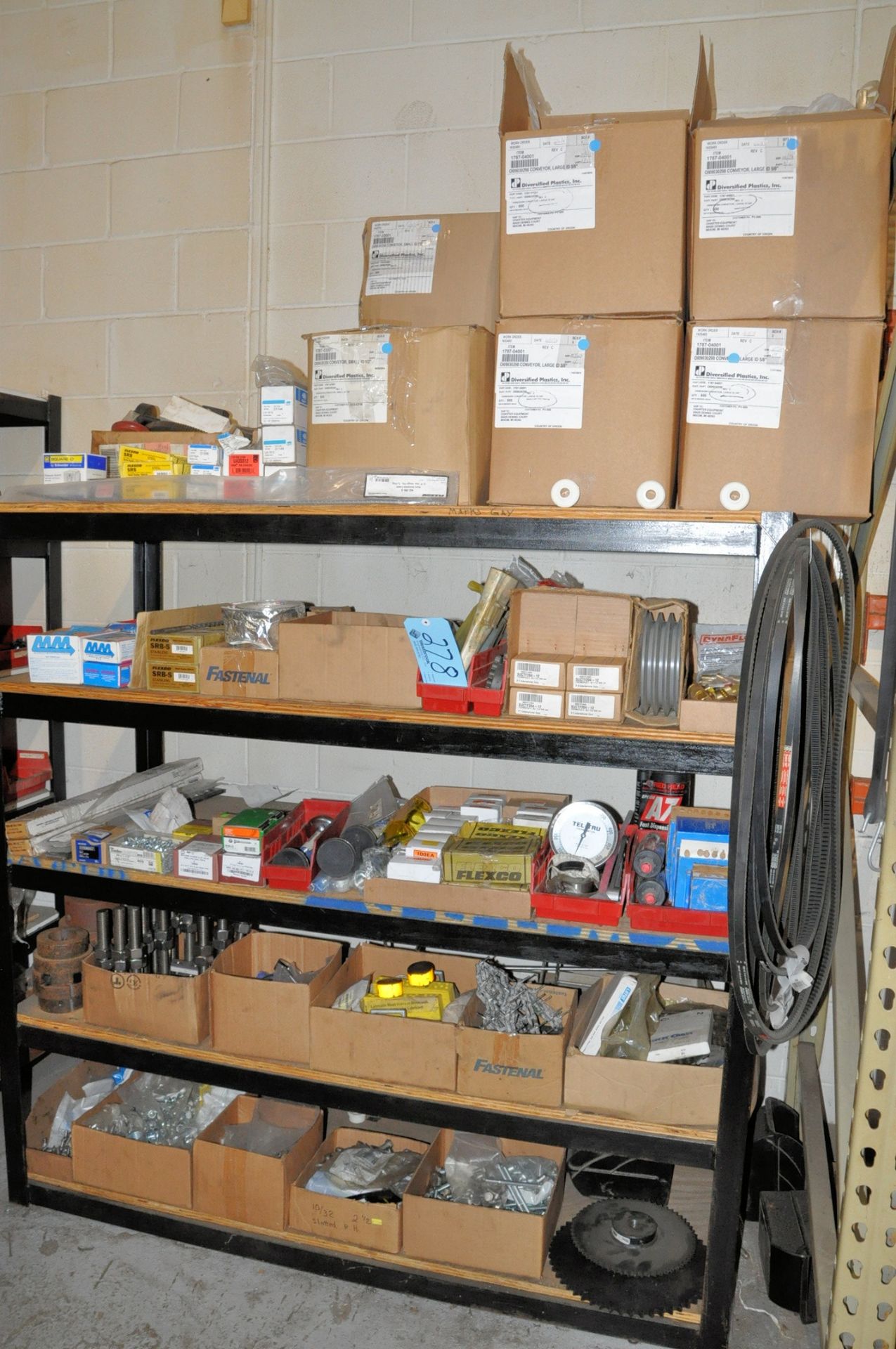 Lot-Conveyor Parts Inventory on (1) Section, (Shelving Not Included)