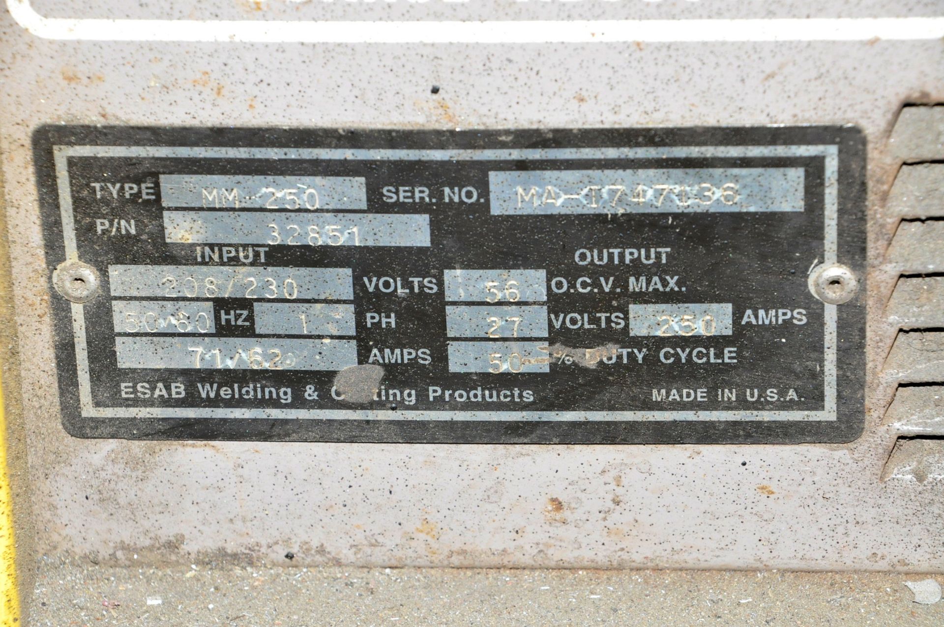 Esab Model Migmaster 250, 250-Amp Capacity Wire Feed Mig Welder, S/n MA-1747136, with Leads - Image 2 of 2