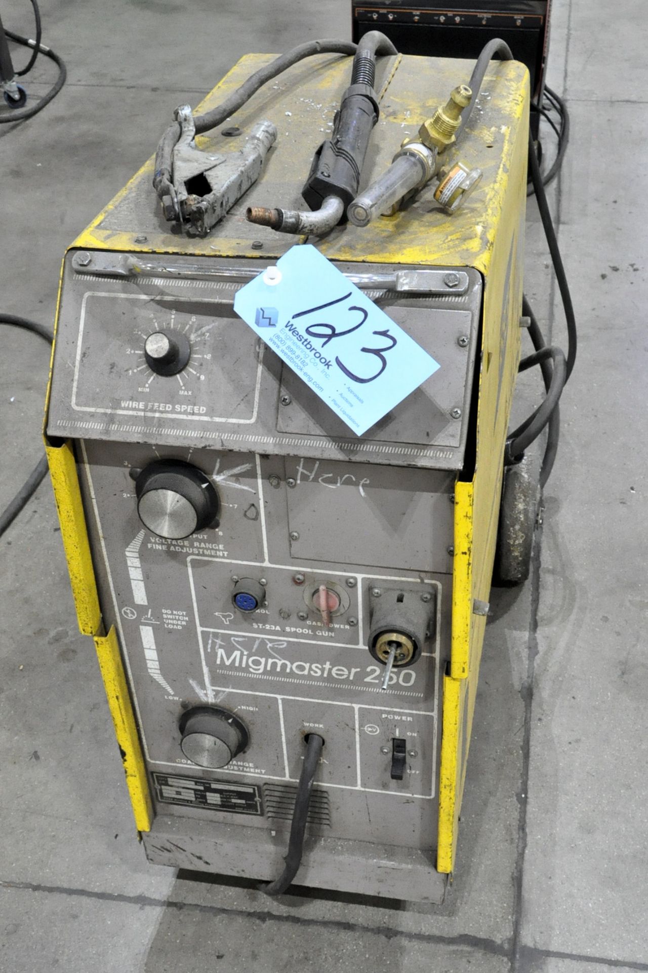 Esab Model Migmaster 250, 250-Amp Capacity Wire Feed Mig Welder, S/n MA-1747136, with Leads