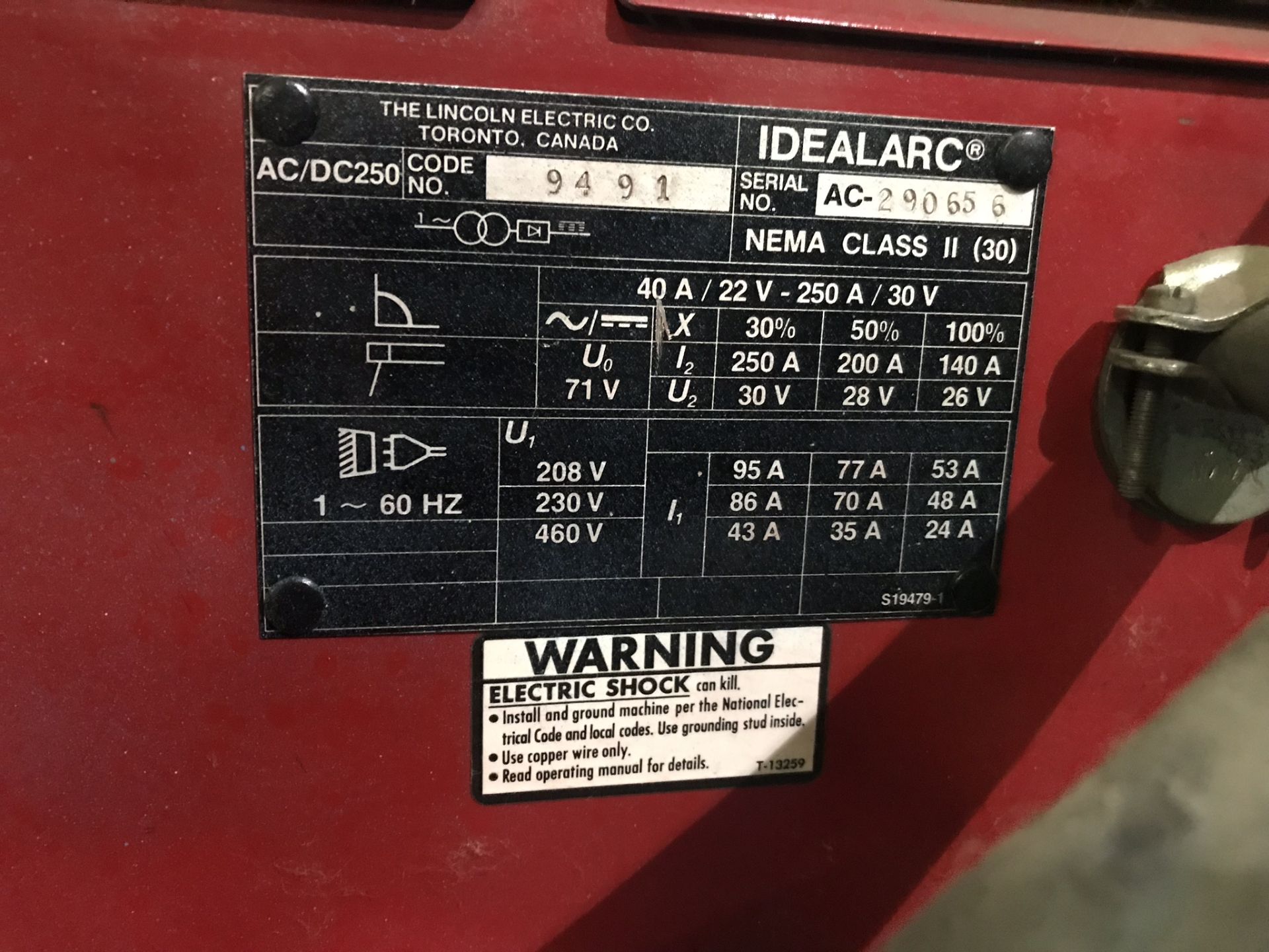 Lincoln Ideal Arc 250, 250 Amp Capacity, CC, AC/DC, Arc Welder - Image 2 of 2