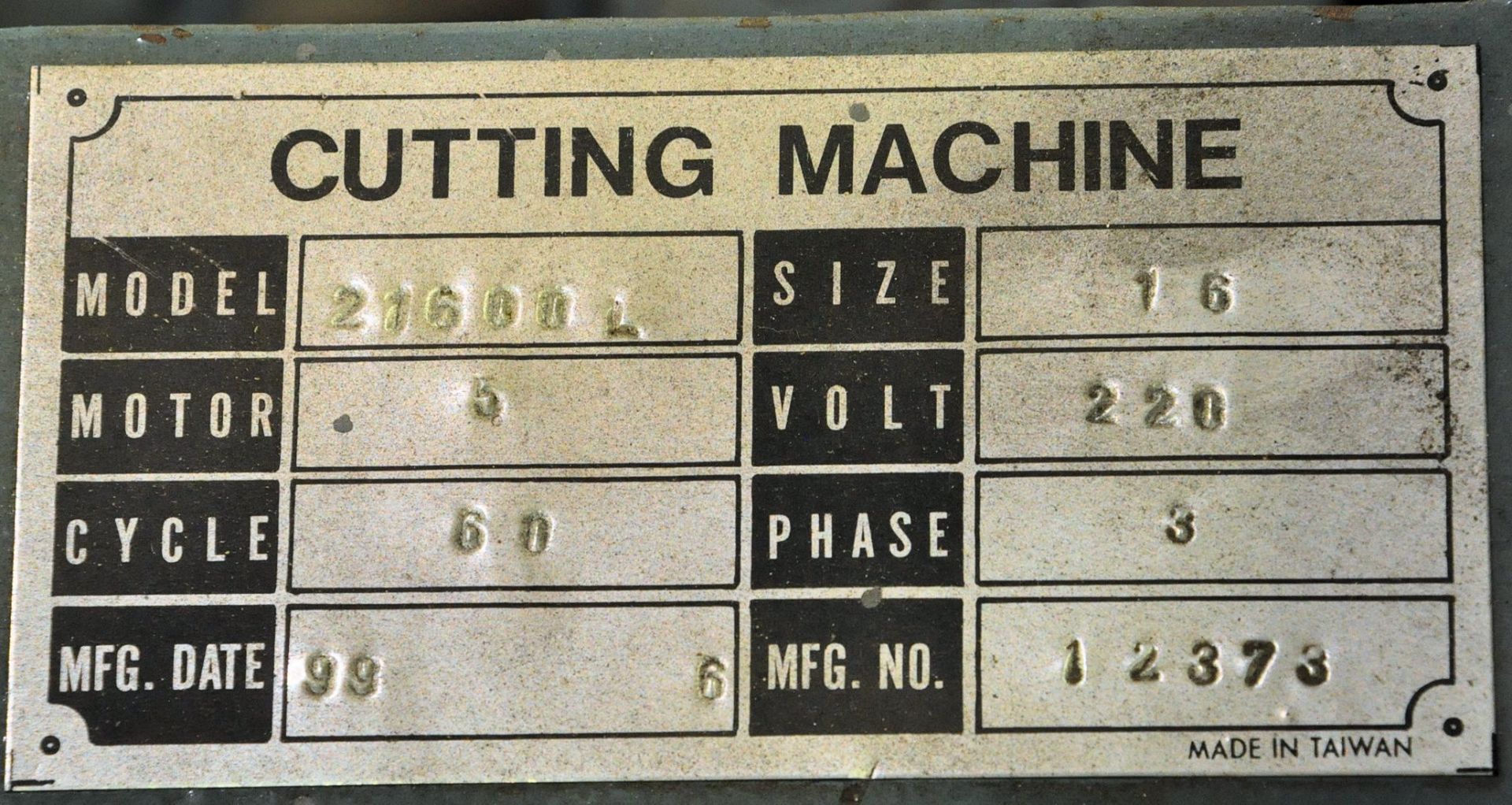 No Identifying Name Model 21600L, 16" Abrasive Cutoff Saw, - Image 3 of 3