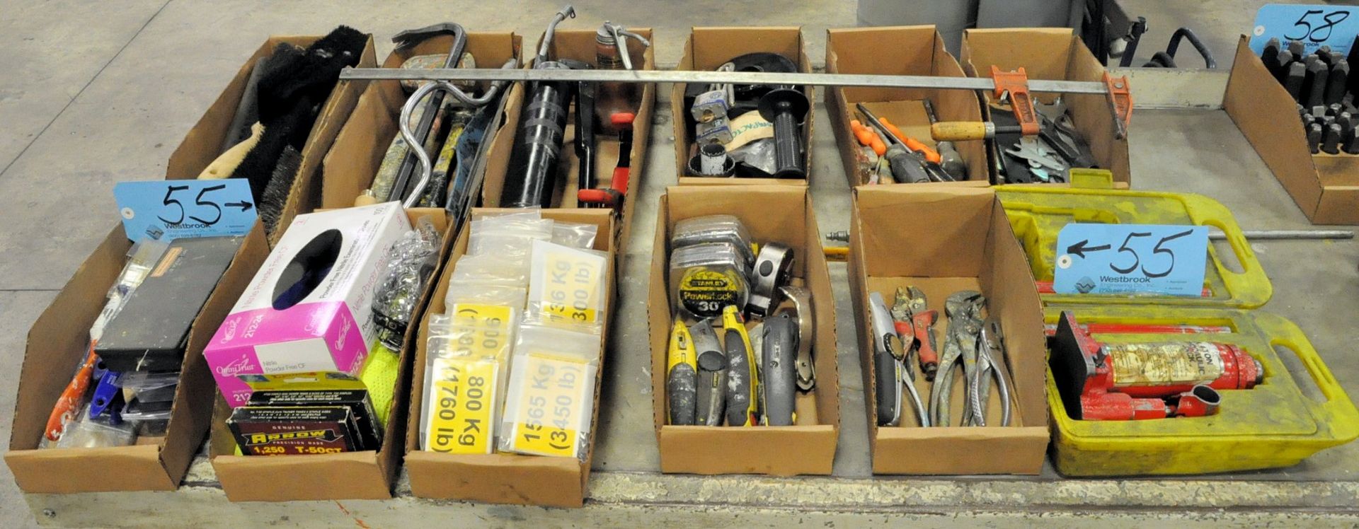 Lot-Asst'd Hand Tools in (11) Boxes with (1) 4-Ton Bottle Jack