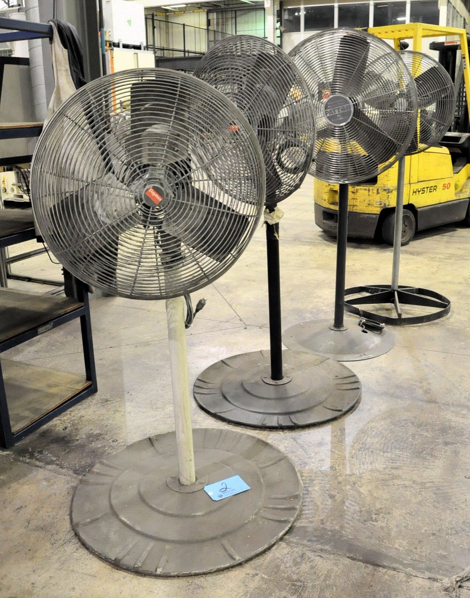 Lot-(2) Dayton 24" and (1) Patton 30" Pedestal Shop Fans