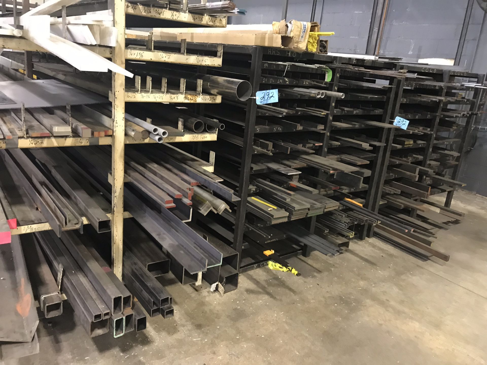 Lot-Structural Steel and Solid Stock on (4) Racks and Loose on the Floor, with Stands