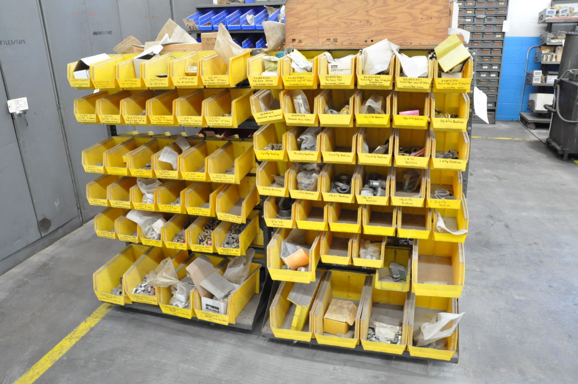 Lot-(2) Portable Bin Organizer Racks with Maintenance Contents